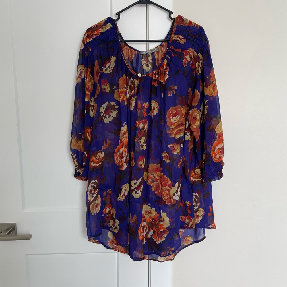 Blue Floral Long Sleeve Blouse